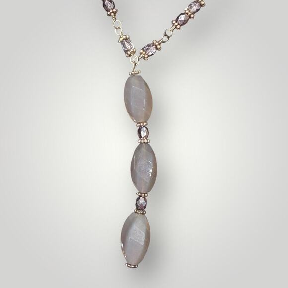 Sterling Silver Necklace & Earrings Set  Quartz Crystal Beads Vintage Handmade - Picture 9 of 11